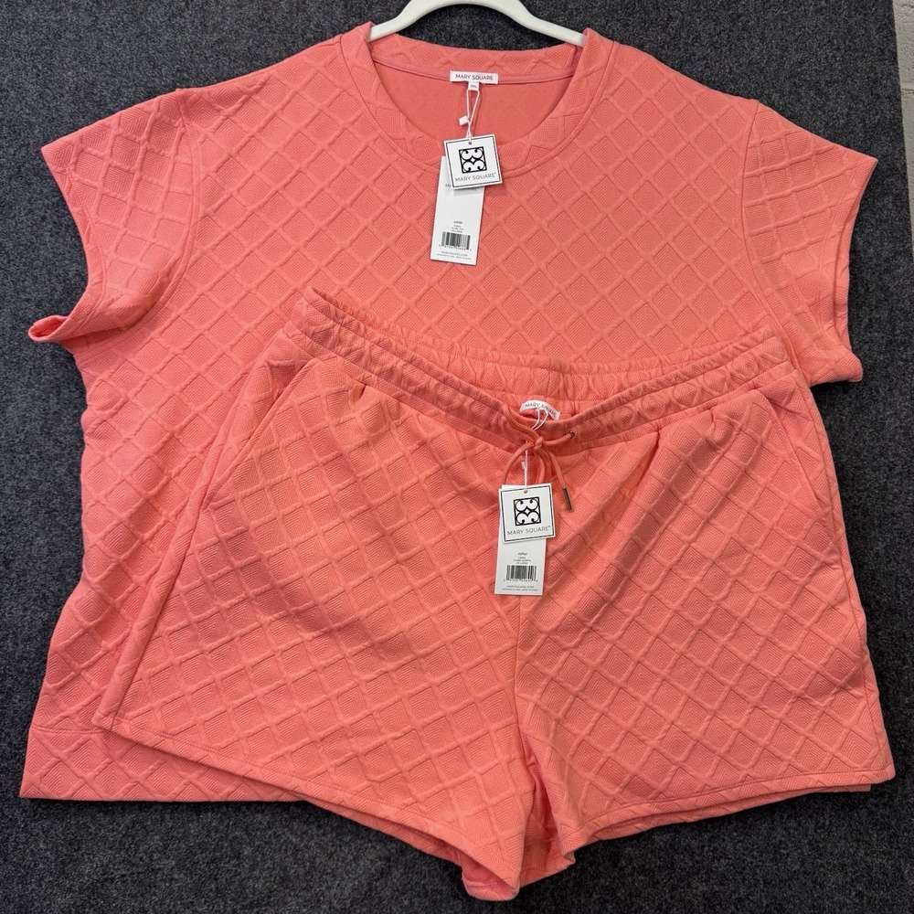 Mary Square Claire Coral Matching Lounge Set XXL NWT Textured Top Shorts Outfit